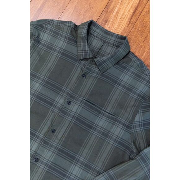 Lululemon Flannel Shirt Mens Green Black Plaid Masons‎ Peak Button Up Casual - Picture 1 of 8